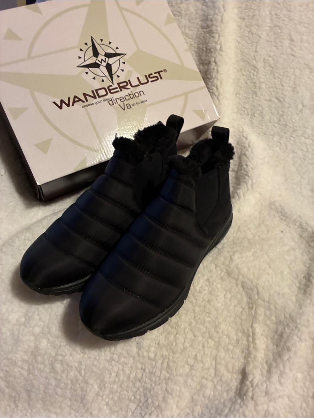 Wanderlust Women’s Black Quilted Waterproof Slip-On Ankle Boots